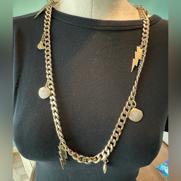 Jewelry - Mixed-metal chunky charm necklace lightning bolts, bananas and shells